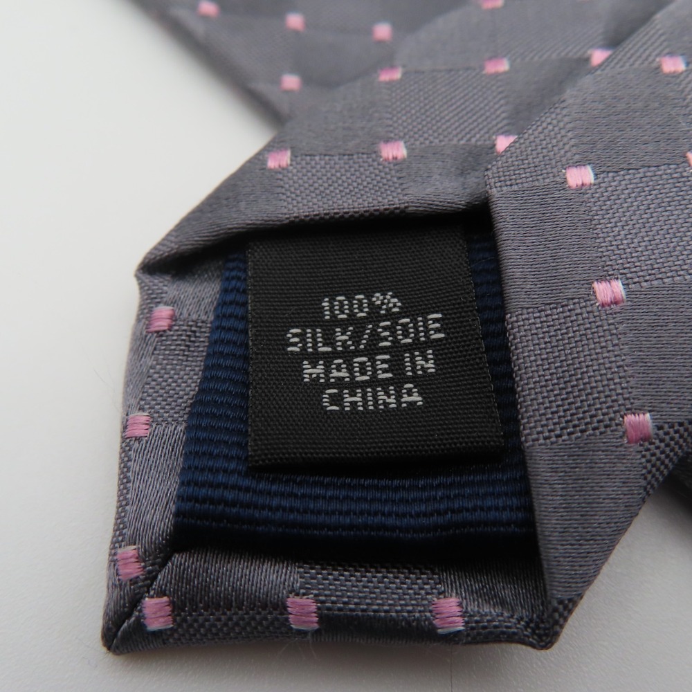 Michael Kors Tie Silk Gray Pink Polka Dot 3" Wide 57" Long Thin - Picture 7 of 7